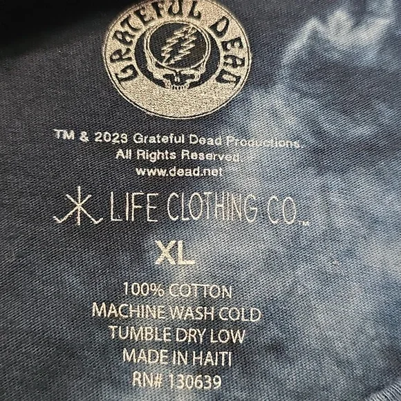 Grateful Dead XLTie-Dye Skull Logo Tee - Black/Blue with Green & Yellow Graphics - Picture 5 of 5